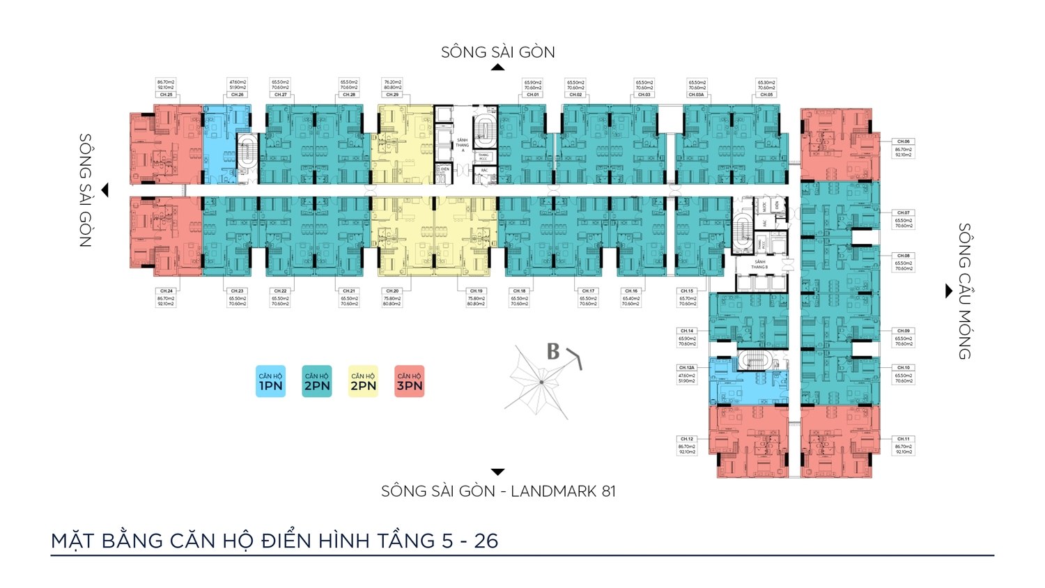 Mặt bằng bố trí căn hộ tổng thể từ tầng 5 đến tâng 6 căn hộ Symlife